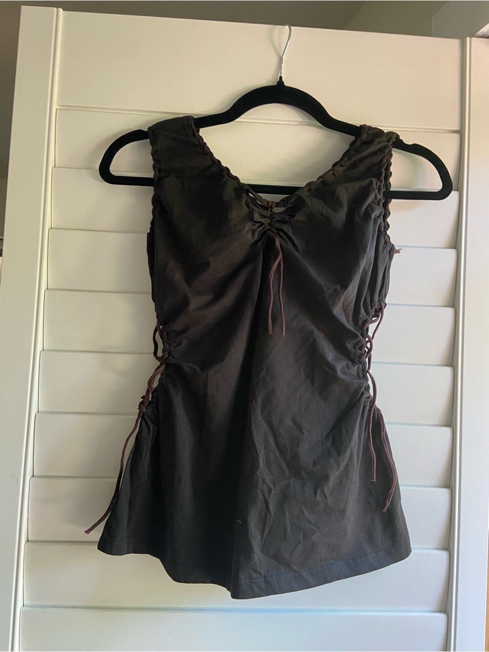 Ruched Tie-Front Brown Sleep Chemise